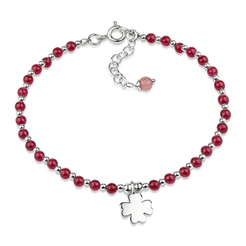 Materia Achat Edelstein Armband Damen 925 Silber mit Kleeblatt rot SA-1-Rot von MATERIA by Matthias Wagner