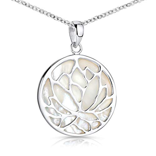 Materia Damen Kette Silber 925 Lotusblüte Perlmutt Anhänger KA-42-W_K97-40cm von MATERIA by Matthias Wagner
