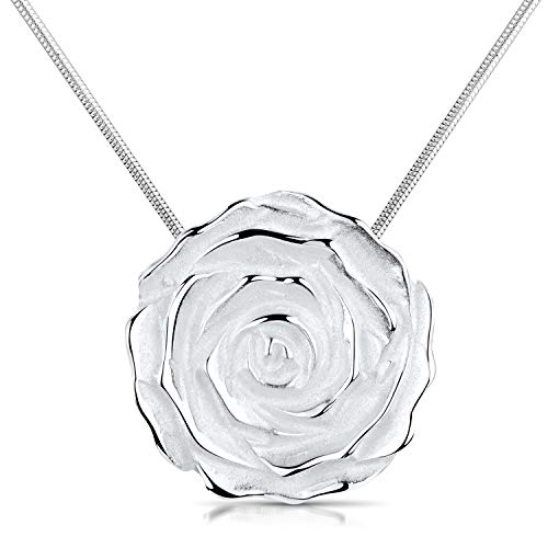 Materia Damen Ketten-Anhänger Rose Silber 925 - matt rund groß mit Kette in Schmuck-Etui KA-44-K33-40 cm von MATERIA by Matthias Wagner
