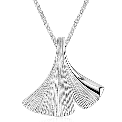 Materia Gingko Anhänger Silber 925 Damen mit Kette 60cm lang rhodiniert KA-12-Silber_K97-60 von MATERIA by Matthias Wagner
