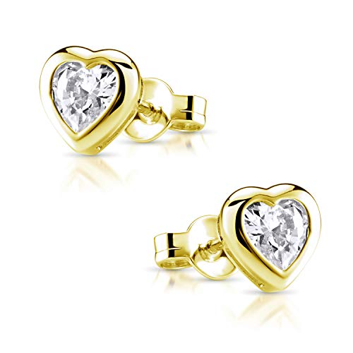 Materia Gold Ohrringe Mädchen Herz Stecker - 925 Sterling-Silber Ohrstecker Kinder vergoldet mit Zirkonia SO-11-Gold von MATERIA by Matthias Wagner