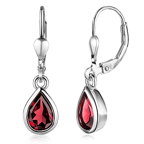 Materia Granat Ohrringe Silber 925 hängend in Tropfenform SO-448-Rot von MATERIA by Matthias Wagner