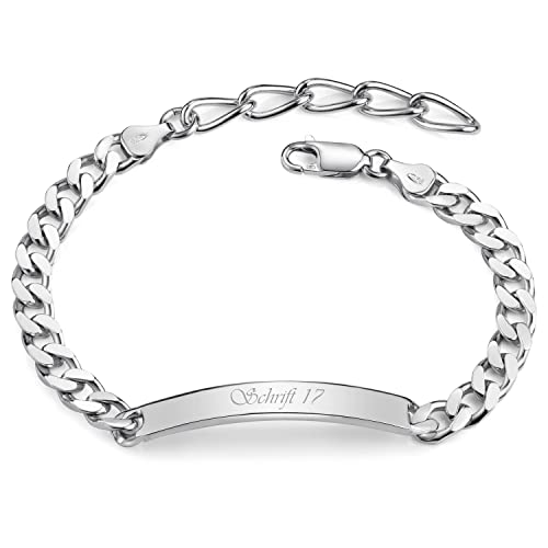 Materia Herren Armband Silber 925 mit Gravur - Schildarmband 6mm Männer 19-23cm SA-13-Schrifttyp 17 von MATERIA by Matthias Wagner