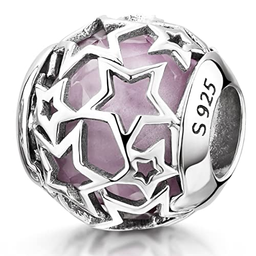 Materia Murano Glas Charm Sterne Beads 925 Silber Damen rosa mit Gewinde 757 von MATERIA by Matthias Wagner