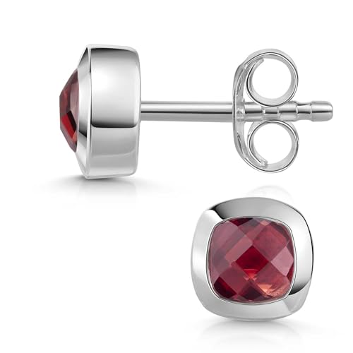 Materia Ohrringe Silber 925 mit echtem Granat - Rote Ohrstecker eckig SO-340-Granat von MATERIA by Matthias Wagner