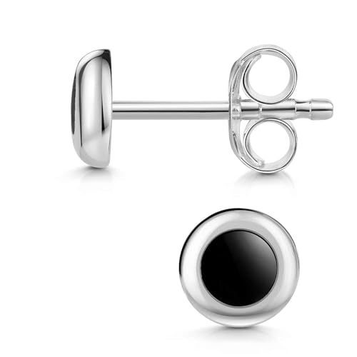 Materia Runde Ohrringe schwarz Stecker - 925 Silber Ohrstecker Onyx flach Damen Männer SO-422-8mm von MATERIA by Matthias Wagner