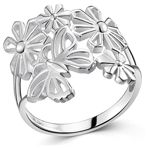 Materia Schmetterling Ring Silber 925 Damenring Blumen filigran Ø 16mm SR-20-51 von MATERIA by Matthias Wagner