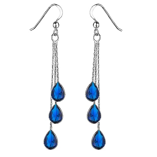 Materia Tropfen Ohrringe Silber 925 mit Zirkonia Steine blau SO-277-Blau von MATERIA by Matthias Wagner