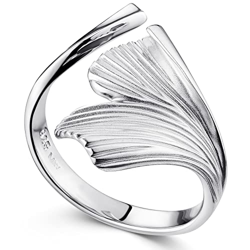 Materia Verstellbarer Ring Silber 925 Ginkgo Blatt rhodiniert SR-27-Small von MATERIA by Matthias Wagner