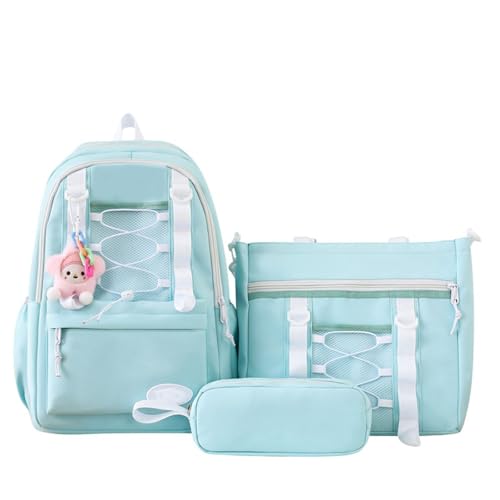 MATISUN 3 Piece Set Yellow Backpack for Girls, Cute Bookbag and Lunch Box Set for Girls with Cute Pendant for Travel School & Study Life (Green) von MATISUN