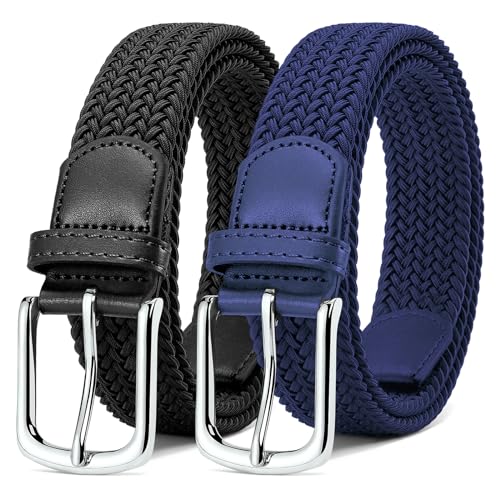 MATLAB 2er-Pack Stretchgürtel für Damen & Herren – Elastische Flechtgürtel aus Stoff, Verstellbar & Dehnbar, 3,3 cm breit, Schwarz & Blau, Länge 110 cm von MATLAB