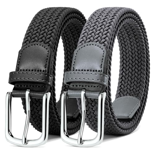 MATLAB 2er-Pack Stretchgürtel für Damen & Herren – Elastische Flechtgürtel aus Stoff, Verstellbar & Dehnbar, 3,3 cm breit, Schwarz & Grau, Länge 100 cm von MATLAB