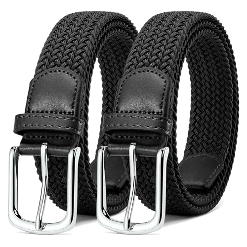 MATLAB 2er-Pack Stretchgürtel für Damen & Herren – Elastische Flechtgürtel aus Stoff, Verstellbar & Dehnbar, 3,3 cm breit, Schwarz & Schwarz. Länge 120 cm von MATLAB