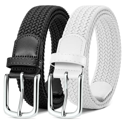 MATLAB 2er-Pack Stretchgürtel für Damen & Herren – Elastische Flechtgürtel aus Stoff, Verstellbar & Dehnbar, 3,3 cm breit, Schwarz & Weiß, Länge 120 cm von MATLAB