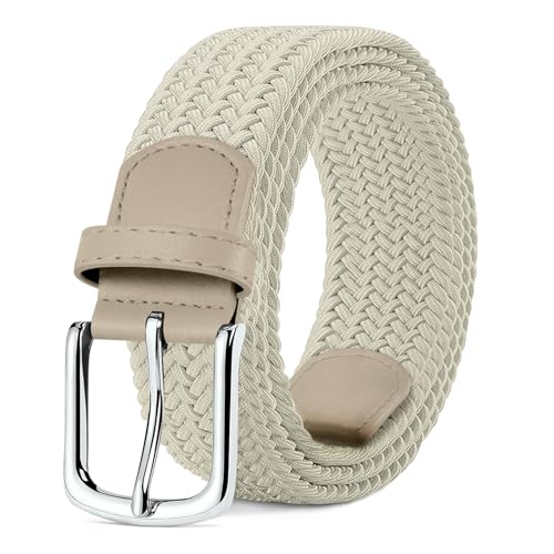 MATLAB Stretchgürtel für Damen & Herren – Elastischer Flechtgürtel aus Stoff, Verstellbar & Dehnbar, 3,3 cm breit, Länge 110 cm, Beige von MATLAB