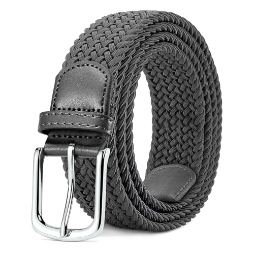 MATLAB Stretchgürtel für Damen & Herren – Elastischer Flechtgürtel aus Stoff, Verstellbar & Dehnbar, 3,3 cm breit, Länge 100 cm, Grau von MATLAB