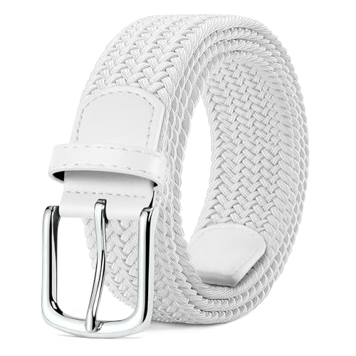 MATLAB Stretchgürtel für Damen & Herren – Elastischer Flechtgürtel aus Stoff, Verstellbar & Dehnbar, 3,3 cm breit, Länge 110 cm, Weiß von MATLAB