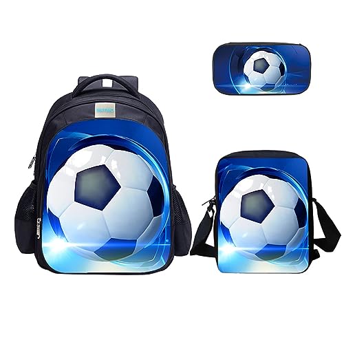 MATMO Dinosaurier-Rucksack und Lunch-Tasche Set für Jungen, Rucksack, Umhängetasche, Federmäppchen (Fußball-Rucksack-Set 23-5) von MATMO