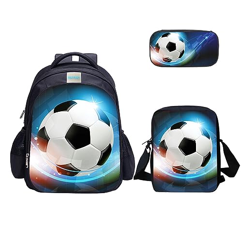 MATMO Dinosaurier-Rucksack und Lunch-Tasche Set für Jungen, Rucksack, Umhängetasche, Federmäppchen (Fußball-Rucksack-Set 23-6) von MATMO