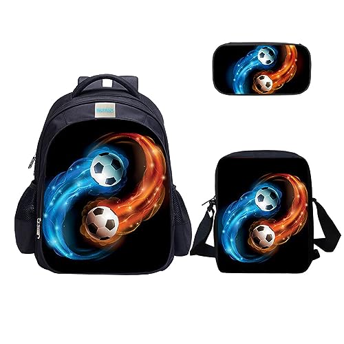 MATMO Dinosaurier-Rucksack und Lunch-Tasche Set für Jungen, Rucksack, Umhängetasche, Federmäppchen (Fußball-Rucksack-Set 23-7) von MATMO