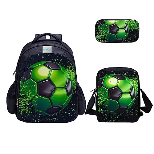 MATMO Dinosaurier Rucksack und Lunchtasche Set für Jungen, Rucksack Schultertasche Federmäppchen, Fußball Rucksack Set 23-2, Middle, Cartoon von MATMO