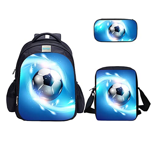 MATMO Dinosaurier Rucksack und Lunchtasche Set für Jungen, Rucksack Schultertasche Federmäppchen, Fußball Rucksack Set 7, Middle, Cartoon von MATMO