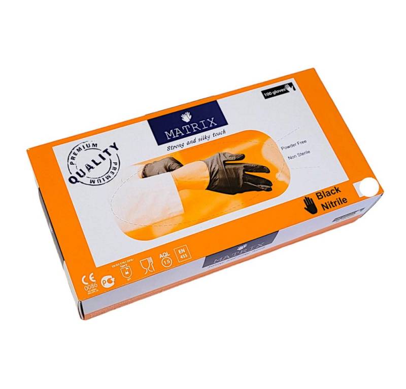 MATRIX Einweghandschuhe 100x Nitril Schwarz Puderfrei in Spender-Box Gr. L von MATRIX