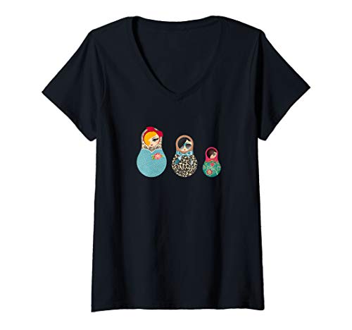 Damen Matroschka Trio / Pin-up / Leoprint / Blumenmuster T-Shirt mit V-Ausschnitt Damen Matroschka Trio / Pin-up / Leoprint / Blumenmuster T-Shirt mit V-Ausschnitt von MATROSCHKA BANDE