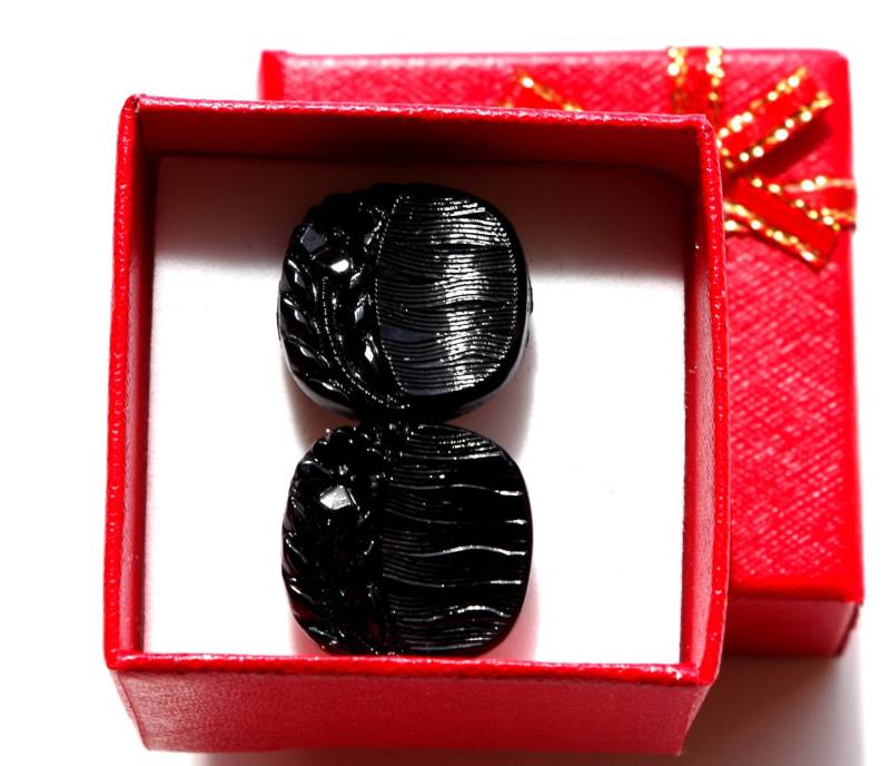 Hübsche Manschettenknöpfe Aus Schwarzen Vintage-Glascabochons Den 60Er Jahren, 16 Mm Durchmesser von MATTCadeaux