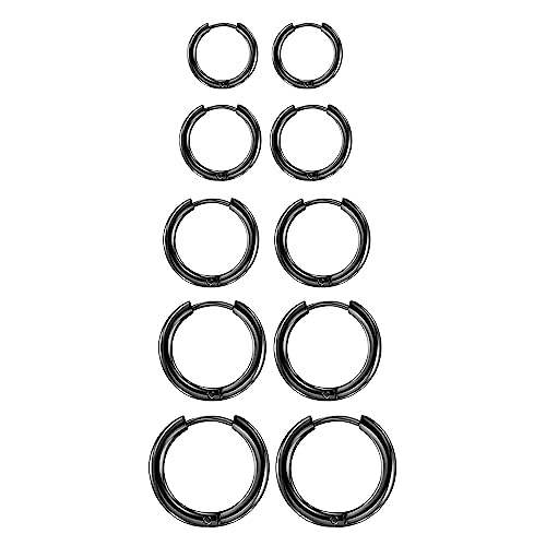 MATTE MAISA 5 Paar Edelstahl Hoop Ohrringe für Frauen Männer Hoop Huggie Ohrringe Piercing Schwarz Edelstahl Ohrstecker Set Hoop Ohrringe Huggie Knorpel Ohrringe für Männer Frauen 8/10/12/14/16 mm von MATTE MAISA