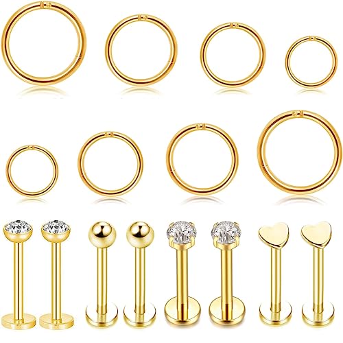 MATTE MAISA 8 Paar Edelstahl Nasenring Piercing für Frauen Männer Helix Gold Nase Suptum Clicker Körper Lippenknorpel Ring Ringe Hoop Ohrringe Piercing Set von MATTE MAISA