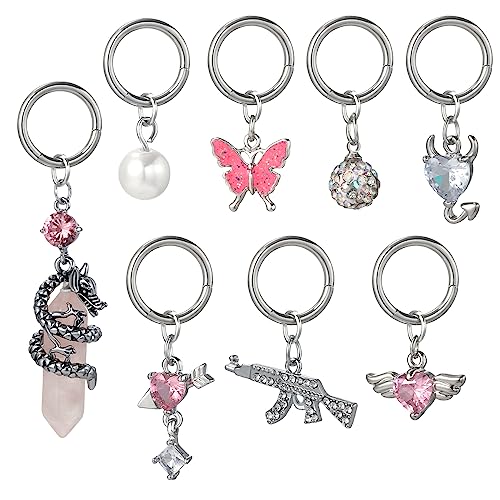 MATTE MAISA 8PCS Edelstahl Bauchnabel Piercing Ring für Frauen Damen 14G Dangly Clicker CZ Bauchnabel Bars Hoop Stud Piercing Ring Schmuck von MATTE MAISA