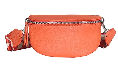 Bauchtasche Damen stylisch Umhängetasche Hüfttasche Bodybag Gürtel Crossbody Bag Schultertasche mit Verstellbaren Gurt 25 (Orange, M / 28 x 18 x 9 cm) von MATY FASHION