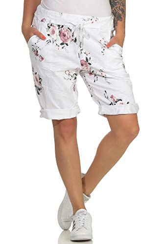 MATY FASHION Damen Bermuda Kurze Hose Shorts für den Strand Sweatpants Sommerhose 44 (34-40, Blume) von MATY FASHION