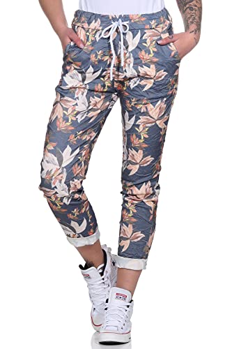 MATY FASHION Damen Freizeithose Moderne Jogginghose Relax Pants Boyfriend mit Kordelzug 43 (Floral Blau) von MATY FASHION