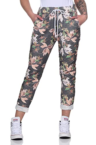 MATY FASHION Damen Freizeithose Moderne Jogginghose Relax Pants Boyfriend mit Kordelzug 43 (Floral Schwarz) von MATY FASHION