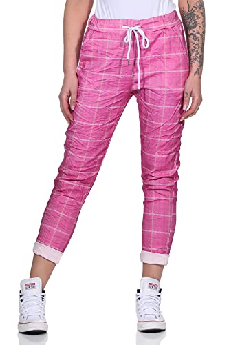 MATY FASHION Damen Freizeithose Moderne Jogginghose Relax Pants Boyfriend mit Kordelzug 43 (Karo Pink) von MATY FASHION