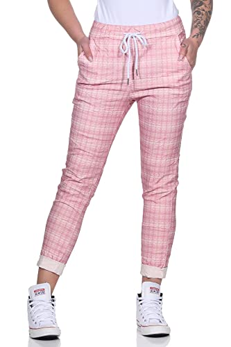 MATY FASHION Damen Freizeithose Moderne Jogginghose Relax Pants Boyfriend mit Kordelzug 43 (Karo Rosa) von MATY FASHION