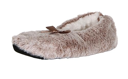 MATY FASHION Damen Hausschuhe aus Plüsch Ballerina Hüttenschuhe Hüttensocken warme Slipper 665 (Braun, 35) von MATY FASHION