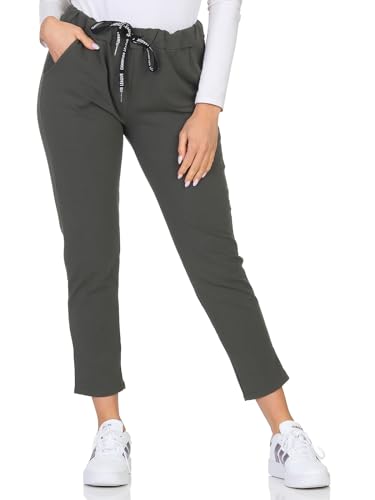 MATY FASHION Damen Hose Stretch Sweatpants aus Baumwolle Jogginghose für Freizeit Boyfriend Baggyhose 97 (DE/NL/SE/PL, Numerisch, 36, 40, Regular, Regular, Oliv) von MATY FASHION