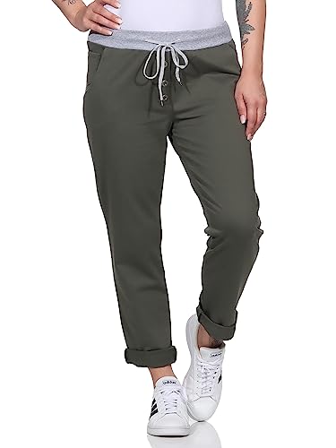 MATY FASHION Damen Jogginghose Uni Sweatpants für Training Freizeit Yoga Sporthose aus Baumwolle 4030 (as3, Numeric, Numeric_34, Numeric_38, Regular, Regular, Olive) von MATY FASHION