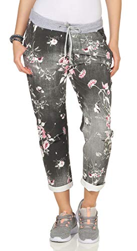 MATY FASHION Damen Jogginghose für Training Sport und Fitness Bequeme Sweatpants Übergröße 29 (as3, Numeric, Numeric_42, Numeric_46, Plus, Regular, Schwarz Blume) von MATY FASHION