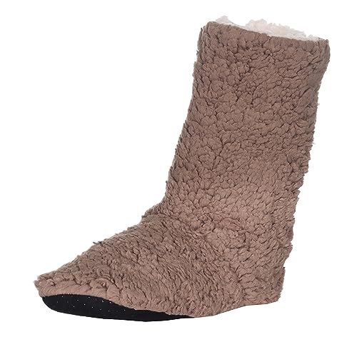 MATY FASHION Damen warme Hüttensocken Hausschuhe Hüttenschuhe mit ABS und Teddyfell rutschfeste Bootie Stiefel 72 (Braun, numeric_39) von MATY FASHION