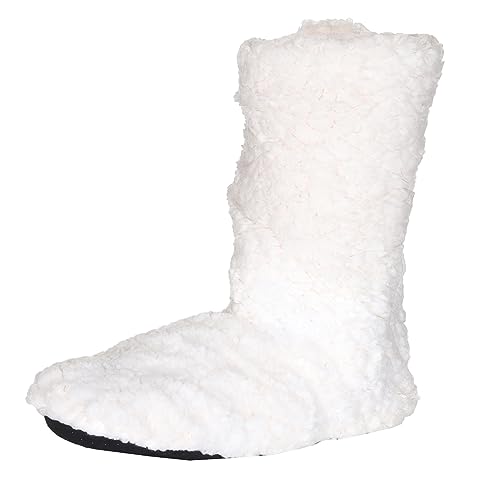 MATY FASHION Damen warme Hüttensocken Hausschuhe Hüttenschuhe mit ABS und Teddyfell rutschfeste Bootie Stiefel 72 (Creme, numeric_35) von MATY FASHION