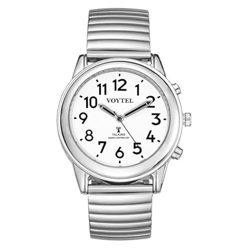 MAUJOY Klare und laute Stimme, funkgesteuerte Herren-Armbanduhr, spricht Zeit, Datum oder Weckzeit für ältere Menschen, Sehbehinderte oder Blinde 5, 4, Klassisch von MAUJOY