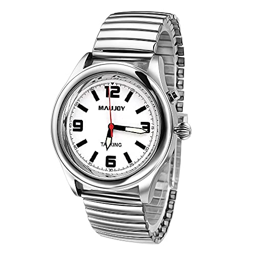 MAUJOY Sprechende Armbanduhr für Herren (versilbertes und versilbertes Federarmband), übergroße Ziffern – ideal für Senioren, Sehbehinderte und ältere Menschen von MAUJOY