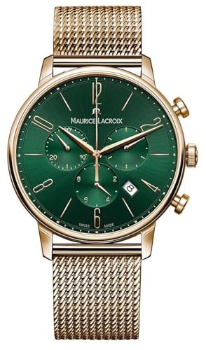 MAURICE LACROIX Eliros Chronograph Green Damen-Armbanduhr Analog Quarz mit goldfarbenem Milanaise-Edelstahlband EL1098-PVP06-620-1 von MAURICE LACROIX