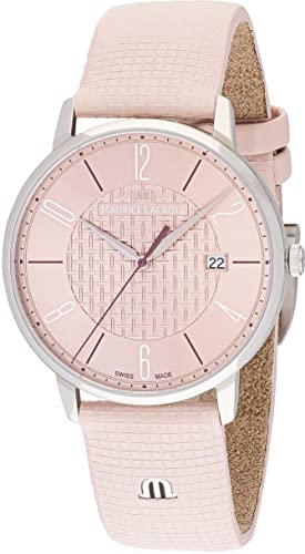 MAURICE LACROIX Eliros Date Damen-Armbanduhr x Adeline Ziliox Limited Edition Analog Quarz mit altrosafarbenem Lederband EL1118-SS001-520-6 von MAURICE LACROIX