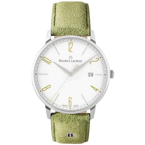 MAURICE LACROIX Eliros Date Green Herren-Armbanduhr Analog Quarz mit grünem Velours-Lederband EL1118-SS00S-120-D von MAURICE LACROIX