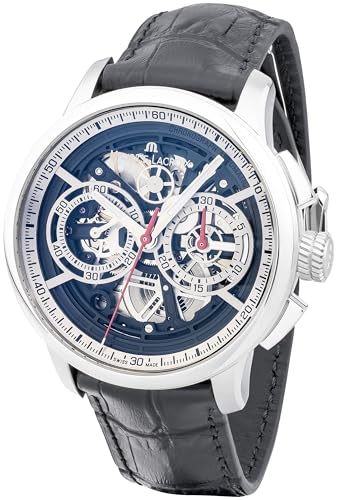 MAURICE LACROIX Masterpiece Chronograph Skeleton Herren-Armbanduhr Analog Automatik mit schwarzem Lederband MP6028-SS001-090-2 von MAURICE LACROIX
